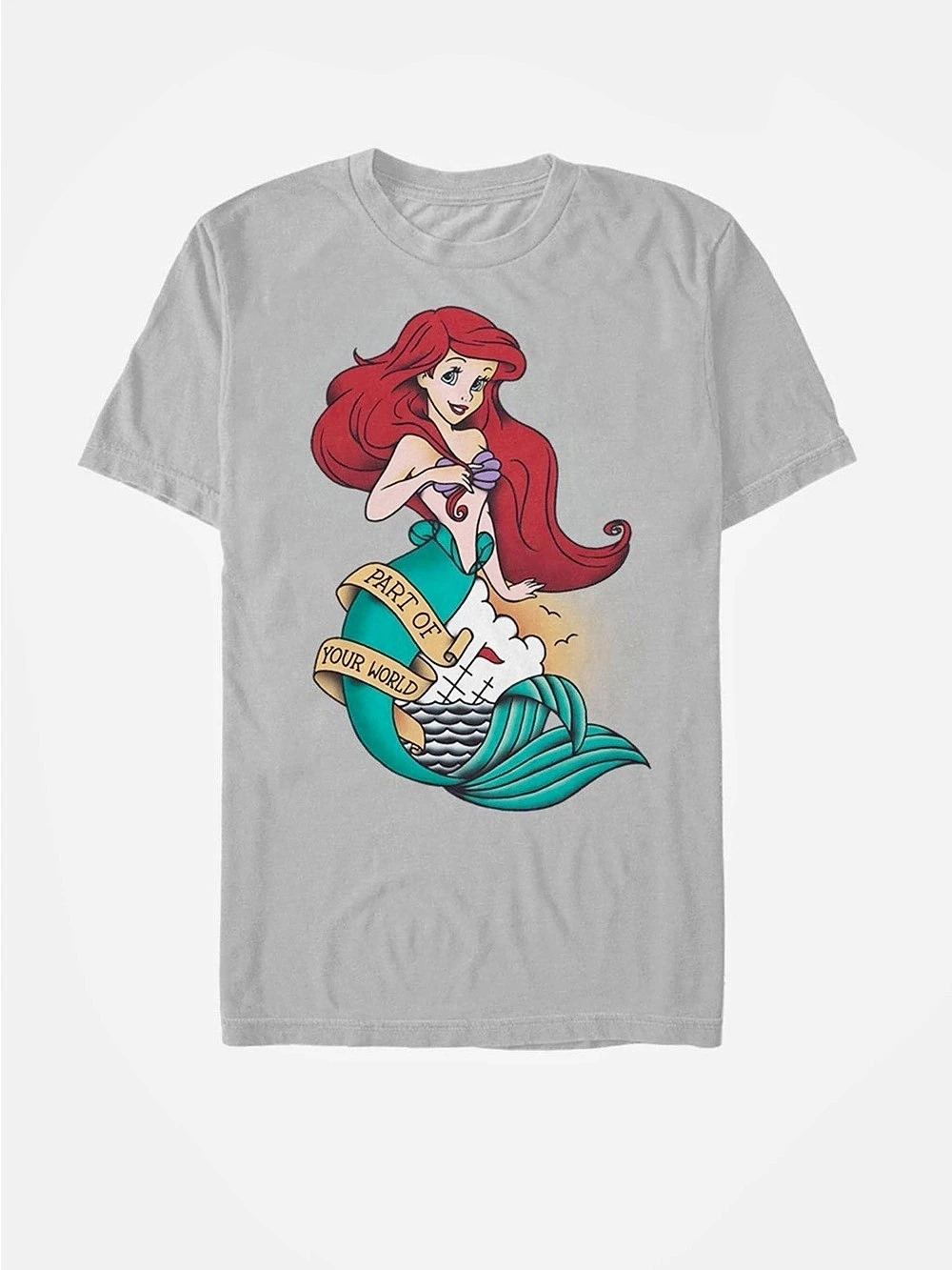 Disney The Little Mermaid Sailor Ariel T-Shirt Gray & Red Cotton